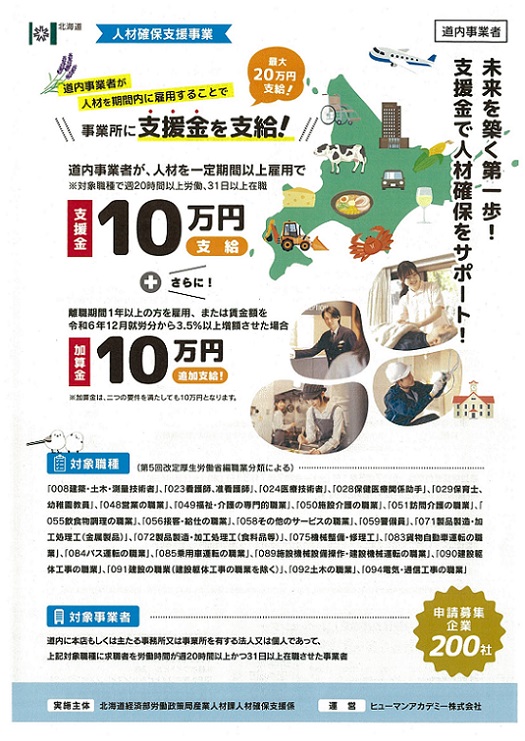 【道内事業者用】人材確保支援事業チラシ(表)