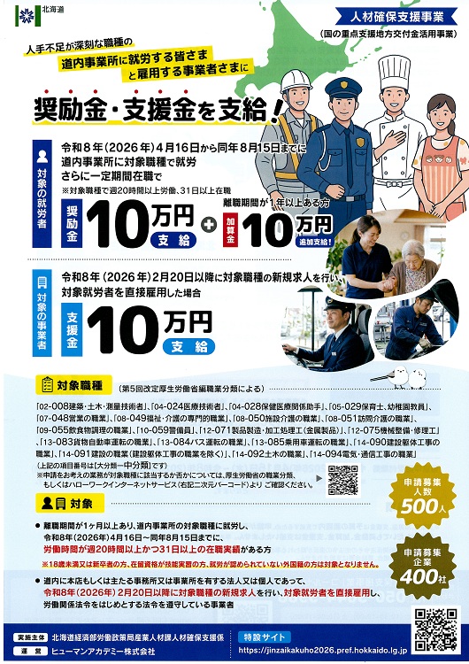 人材確保支援事業チラシ（表）