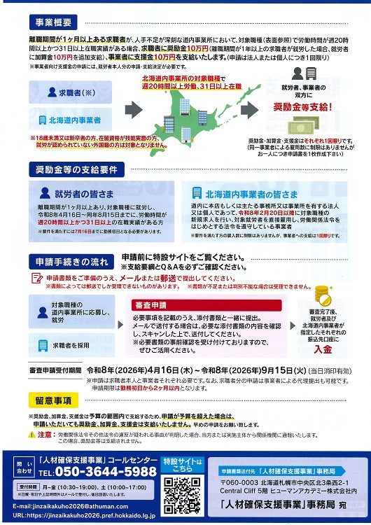 人材確保支援事業チラシ（裏）