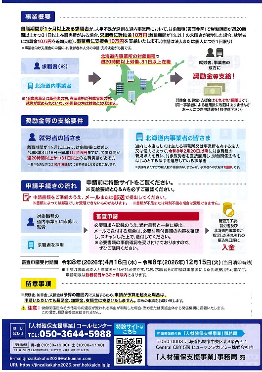 人材確保支援事業チラシ（裏）